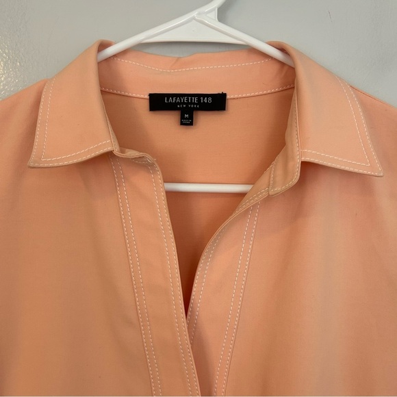 Lafayette 148 Salmon Pink Short Sleeve Collared Shift Shirt Dress Size Medium - Picture 7 of 11